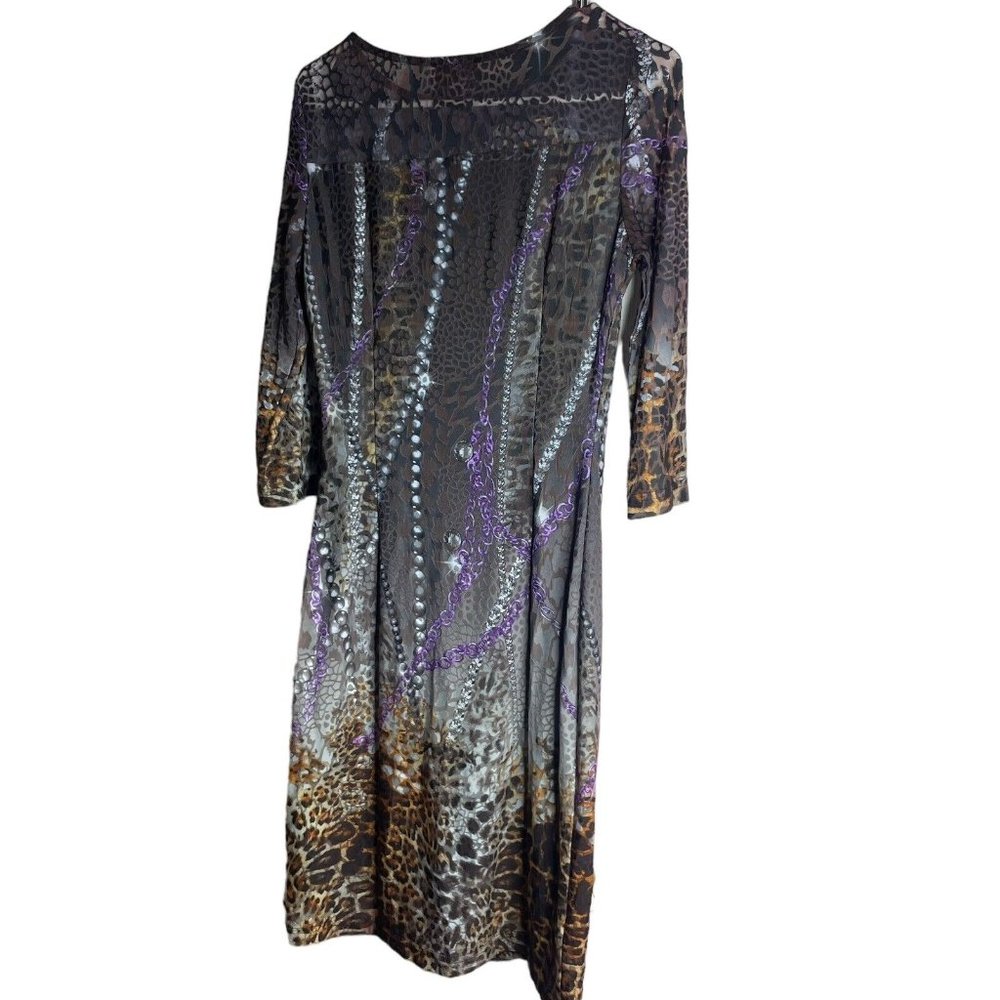 Joseph Ribkoff Animal Print Midi Dress Women’s 4 Blue Cap Sleeve Metallic Sequin - Picture 2 of 6